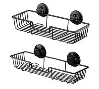 SANNO Suction Cup Shower Caddy Bathroom Caddies Storage Combo Organizer, No Damage Suction Cup,Rustproof Wire Basket for Kitchen Bathroom, Black,pack of 2