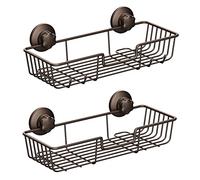 SANNO Suction Cup Shower Caddy Bathroom Caddies Storage Combo Organizer, No Damage Suction Cup,Rustproof Wire Basket for Kitchen & Bathroom, Bronze,pack of 2
