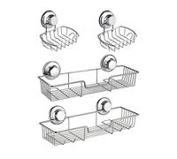 SANNO Suction Cups Shower Caddies 2 Soap Dishes Holder Large Shampoo Shower Gel Holder Bathroom Bath Organizer