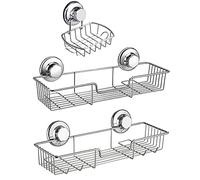 SANNO Suction Cups Shower Caddy Soap Dish Holder for Large Shampoo Shower Gel Holder Bathroom Storage Bath Organizer Kitchen Storage Basket for Shampoo, Conditioner, Soap- Rustproof Stainless Steel