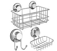 SANNO Suction Cups Shower Caddy Soap Holder Suction Hooks, Bathroom Wire Basket Caddy Accessories Storage Organizer Shelf for Shampoo, Soap,Conditioner-set of 3