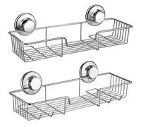 SANNO Shower Caddy,Strong Suction Cup Bathroom Shower Caddies,Bath Shelf Storage Combo Organizer Basket, Kitchen & Bathroom Accessories Shampoo Conditioner - Rustproof Stainless Steel(Set of 2)