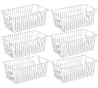 SANNO Wire Metal Baskets Freezer Baskets Farmhouse Organizer Storage Bins Large Organizer Bins for Shelf Storage, Office, Bathroom, Pantry Organization Storage Bins Rack with Handles-Set of 6