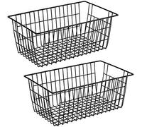 SANNO Wire Organizer Storage Bins Basket Black Farmhouse Large Organizer Bins for Fridge Storage Freezer, Office, Bathroom, Pantry Organization Storage Bins Rack with Handles-Set of 2
