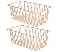 SANNO Wire Storage Basket, Farmhouse Pantre Freezer Baskets bins Metal Baskets Kitchen Storage Organizer Bin for Pantry, Shelf, Freezer, Kitchen Cabinet, Bathroom, Rose Gold