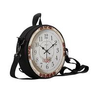 Sannovo Women Novelty Round Clock Shape Zippered Clock Purses for Women Tote Handbag Shoulder Bag, Gift for Mom Girlfriend, 10-clock With Rose-off White, L
