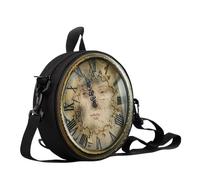 Sannovo Women Novelty Round Clock Shape Zippered Clock Purses for Women Tote Handbag Shoulder Bag, Gift for Mom Girlfriend, Beige-clock Print (Women Figure), One Size