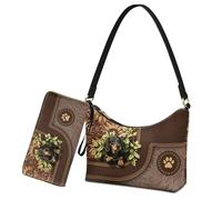Sannovo Womens Underarm Shoulder Bag with Wallet Set Brown Under Arm Purses Crescent Top Handle Purse for Date Shopping, Brown-dachshund Sunflower Paw Print