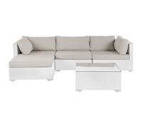 SANO 4 Seater Garden Corner Sofa with Table Right Hand White PE Rattan Modular