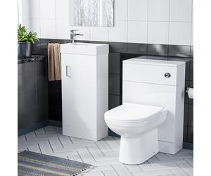 Sano 400mm White Floor Standing Vanity Cabinet, Back to Wall Toilet & WC unit
