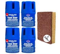 SANO Blue Water Toilet Bowl Cleaner Long Lasting Air Freshener WC Tablet - Cleans, Perfumes, Hygienic, Leaves Water Sparkling Blue, Up to 900 Flushes + Coconut Multipurpose Cleaning Sponge (Pack of 4)