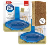 SANOBon Blue Luxury Hotel | 5 in1 Toilet Rim Block | Cleans - Shines - Perfumes - Hygienic - Leaves Water Sparkling Blue | Up to 800 Flushes | 55g + Multipurpose Fiber Cleaning Sponge (Pack of 2)