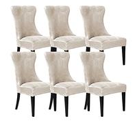 SANOCAY Velvet Wingback Chair Cover Slipcover Strength Removable Washable Reusable Armless Protector Cover for Dining Room Banquet Home Decor (Beige, Set of 6)