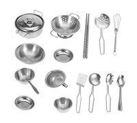 SANON 16PCS Kitchen Toys Age 12+, Stainless Steel Cookware Cooking Utensils Pan Toys Set for Children