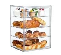 SANON 4 Layers Clear Bread Bin, Adjustable Bread Storage Containers Bakery Pastry Display Case with Magnetic Door Keep Bagels and Rolls Fresh for Kitchen Countertop, Transparent