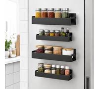 SANON 4 Tier Magnetic Spice Rack Seasoning Organizers Refrigerator Shelf Fridge Side Wall Mountable Wall Mount Storage Rack Metal Jar Holder Space-Saving Kitchen Pantry Shelf Spices Condiments Jars