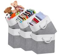 SANON 6pcs Storage Boxes, Collapsible Fabric Storage Cube with Handle Fit Cube Storage Unit Basket for Cupboards Shelves Toys Clothes Office Shelves, Gray and White