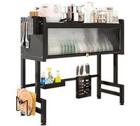 SANON Dish Drainer Rack, Over the Sink Dish Drying Rack Above Sink Organizer Shelf Space-Saving Dish Drainer for Kitchen Counter Kitchen Sink Drying Rack with Cover, Black