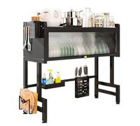 SANON Dish Drainer Rack, Over the Sink Dish Drying Rack Kitchen Dish Rack with Utensil Holder 6 Hooks Space-Saving Large Dish Drainer for Kitchen Counter, Black