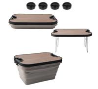 SANON Foldable Camping Box, Portable Camping Basket with Table Cutting Board Wood Lid Plastic Collapsible Box Stackable Grocery Container Organizer for Indoor and Outdoor Camping Car Picnic Fishing