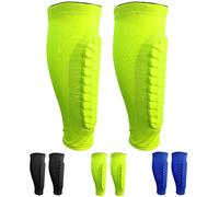 SANON Football Shin Guards, Professional Crashproof Shin Pads for Football Games, Beginner, Running, Jogging, Cycling, Fitness, Teenagers Boys Girls Men Women, One Size, Fluorescent Green