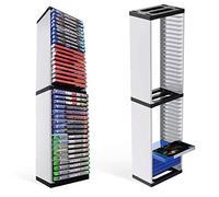 SANON Game Disc Box Storage Rack, Universal Vertical Stand Blu-ray Media Storage Shelf Holder for PS5 Holds 36 Discs Space-Saving Design for Living Room, Bedroom, Office, White + Black
