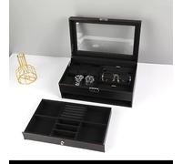 SANON Watch Box Jewellery Box Organiser,6 Slot Watch Case and 3 Slot Sunglasses Organizer 2 Layer Watch Holder Jewelry Storage for Necklaces Earrings Rings Sunglasses Watches
