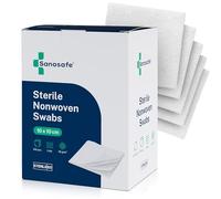 Sanosafe 100 Pieces Sterile Non-Woven Swabs 10x10 cm | Wound Dressing Pads | Soft, Lint-Free & Highly Absorbent