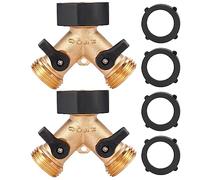 Sanpaint Garden Hose Splitter 2 Way Heavy Duty, Y Connector Brass Garden Hose Adapter, 2 Pack Hose Bib Splitter with 4 Extra Rubber Washers