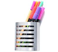 Sanpaint Magnetic Modern Pen and Pencil Holder, Metal Writing Utensil Storage Organizer for Kitchen, Locker, Home, or Office, 3.25" x 1.75" x 3.50", Brushed Stainless Steel