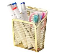 Sanpaint Magnetic Pencil Holder,Mesh Stainless Steel Pen Basket, Metal Writing Utensil Storage Organizer for Whiteboard,Blackboard,Kitchen, Locker, Home, or Office (1 Pack Gold)