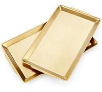 SANQIAHOME 15.8" x 9.5" Large Serving Plates, Set of 2, Robust Large Stainless Steel Serving Trays, Gold Rectangular Tray for Food, Fruit, Party, Wedding, Christmas