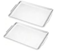 SANQIAHOME 16.3"x 11.0" Large Serving Platters Set of 2, Stainless Steel Heavy-Duty Large Serving Trays, Silver Rectangular Plates for Food, Fruit, Party, Wedding, Christmas, Chip and ScratchResistant