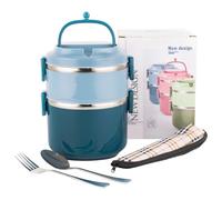 SANQIAHOME Stackable Stainless Steel Lunch Box Sealed (Blue, 2 Layer)
