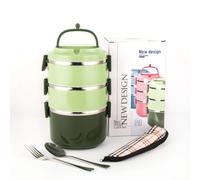 SANQIAHOME Stainless Steel Lunch Box, 2400ml Bento with Spoon Fork,Stackable 3 Layer, Compartments Leak Proof, for Adults Kids Students Office Microwave, Container Meal Prep Containe, Green