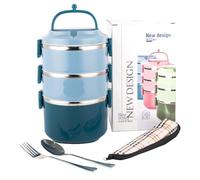 SANQIAHOME Stainless Steel Lunch Box, 2400ml Bento with Spoon Fork,Stackable 3 Layer, Compartments Leak Proof, for Adults Kids Students Office Microwave, Container Meal Prep Containe, Blue