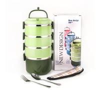 SANQIAHOME Stainless Steel Lunch Box, 2950ml Bento with Spoon Fork,Stackable 4 Layer, Compartments Leak Proof, for Adults Kids Students Office Microwave, Container Meal Prep Containe, Green