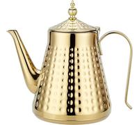 SANQIAHOME Stainless Steel Teapot 1.6L with Infuser, Loose Leaf Tea, Gold | Brews 5-6 cups; food-grade stainless steel; removable infuser; drip-free spout; induction hob compatible; hammered finish.