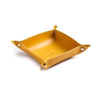 SANQIANWAN Leather Jewelry Valet Tray for Women and Man, Portable Entryway Table Tray Bedside Nightstand Desk Tray Small Catchall Travel Dish Plate for Key,Wallet,Watch,Coin (8x8, Yellow-B)