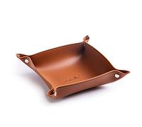 SANQIANWAN PU Leather Jewelry Valet Tray for Women and Men, Portable Entryway Table and Bedside Nightstand Desk Catchall Travel Dish Plate for Key, Wallet, Watch, Coin (Brown-B)