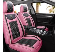SanQing Car Seat Covers Full Set, Super Luxurious Heavy Duty Waterproof Leather Automotive Vehicle Cover for Cars SUV Pick-up Truck, Universal Non-Slip Seat Pink Car Accessories (BLACK PINK)