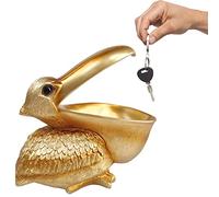 SanQing Creative Resin Statues The Pelican Statue Birds Toucan Figurines, Entrance Cell Phone and Keys Storage Basket, Decor Ornament for Table Home bar Office (Gold)