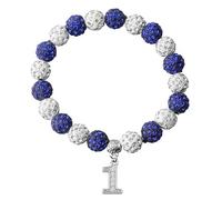 SANQINGER Crystal Rhinestone Sports Competitive Baseball Bracelet, Blue and White Beads With Number Accessories,Greek Sorority Jewelry Gift, 7.0 Inches, Glass, no gemstone