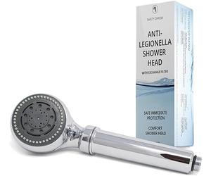 sanquell Anti Legionella Shower Head, 5 Settings, Chrome, 1/2 inch Connection, Medical Technology Filter, Certified, Protects Against Legionella, E.Coli, Pseudomonas