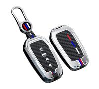 SANRILY Carbon Fiber Pattern 4 Button Key Fob Cover Fit for Toyota Crown 2023 Land Cruiser Corolla Cross LE 2024 Highlander Venza RAV4 Tundra Keyless Luminous Key Case with Keychain Silver