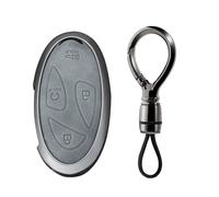 SANRILY Gray Metal Leather 5/6/7 Button Key Fob Cover Case Compatible with Hyundai Ioniq 6 Grandeur GN7 KONA 2023 2024 Elantra Santa Fe Keyless Key Holder with Keychain C