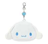 Sanrio Face Shaped Pass Case & Pouch, Cotton, PVC, Steel, Polyester, Commuter Pass with Reel Included, Storage for Small Items, Ages 15 and up, Cinnamoroll, Approx. 7.5 x 2.0 x 3.9 inches (19 x 5 x 10