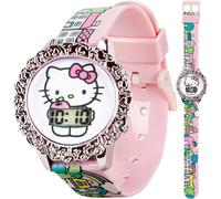 Sanrio Hello Kitty LCD Flashing Watch for Kids, Pink Strap, Decorative Bezel, Digital Display, Luminous Function, Adjustable Fit, Lovely Design, Best Gift for Girls