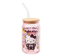 Sanrio Hello Kitty Skeleton 16-Ounce Glass Tumbler With Bamboo Lid and Straw