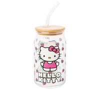 Sanrio Hello Kitty Strawberry 16-Ounce Glass Tumbler With Bamboo Lid and Straw